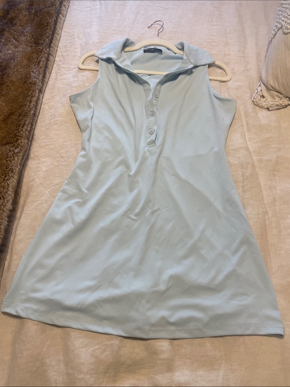 Kittenish Pastel Blue Sleeveless Polo Dress